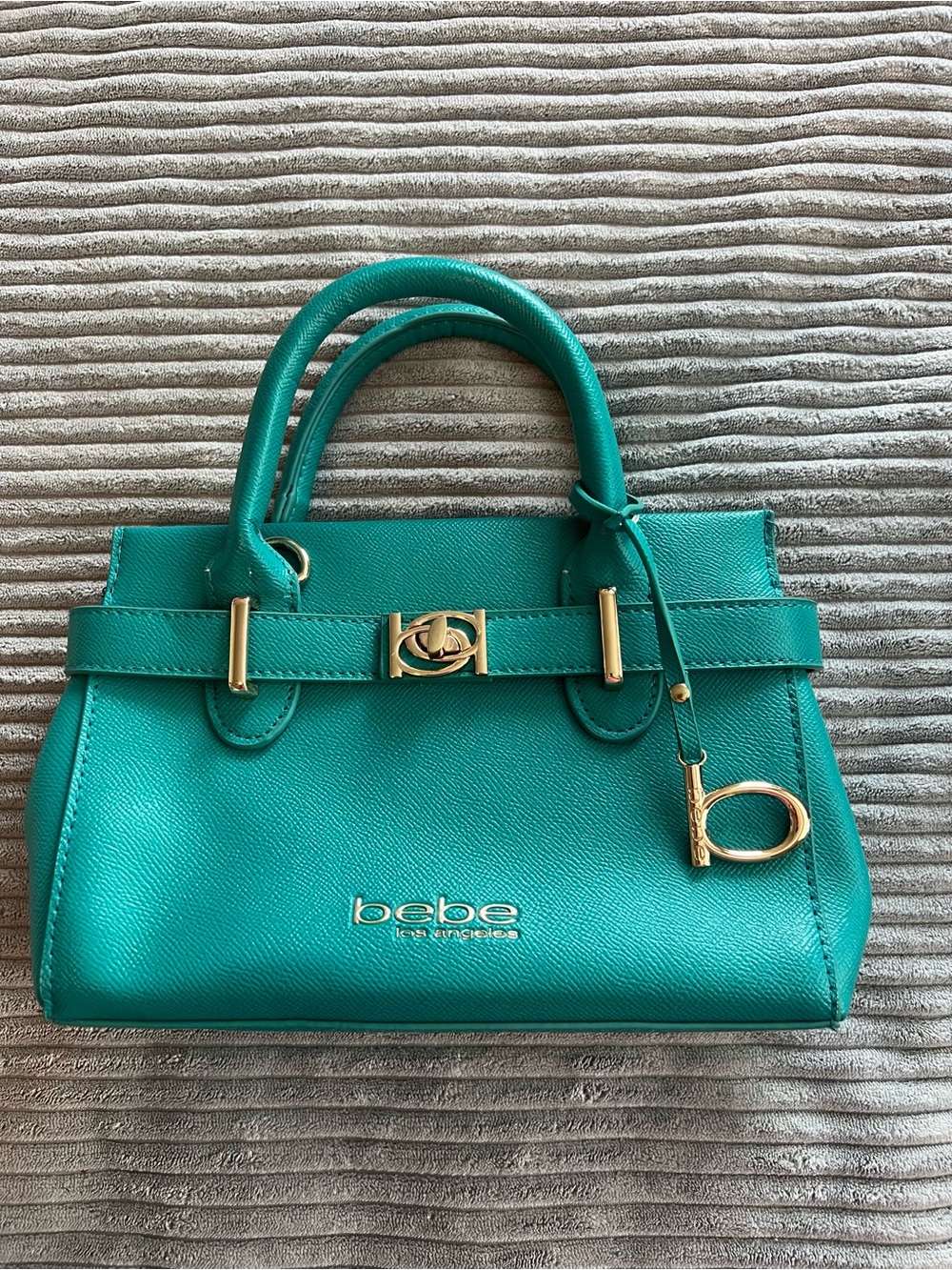 bebe Teal Pebbled Satchel with Gold Accents